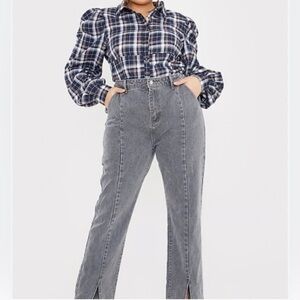 ASOS In Style X Olivia Bowen Highrise Slim Straight Grey Jeans Cotton Size 14